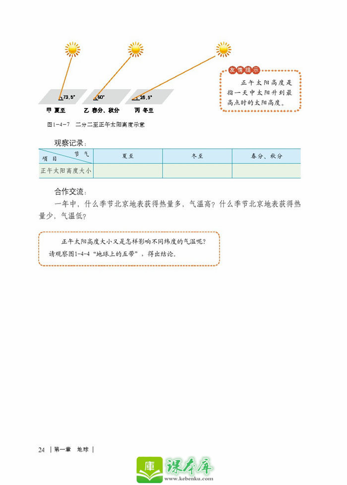 活动课 太阳光直射、斜射对地面获得(3)