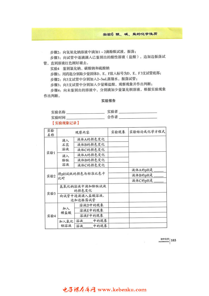 实验6 酸、碱、盐的化学性质(2)