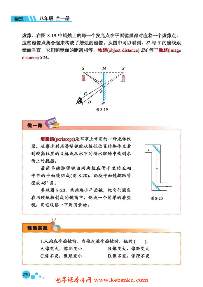 三、学生实验：探究平面镜成像(4)