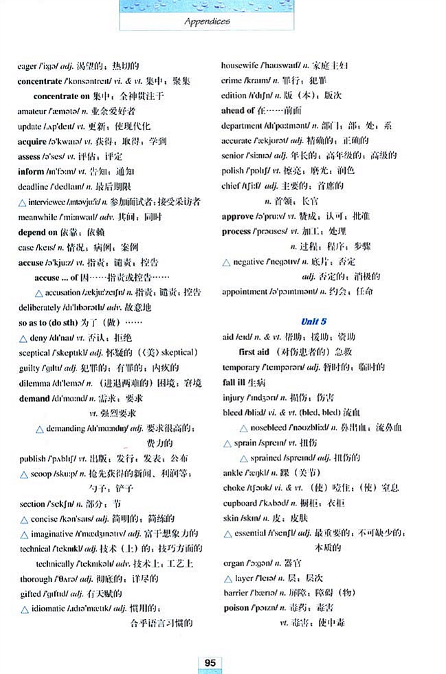 Words and expressions in each unit各单元生词和习惯用语(5)