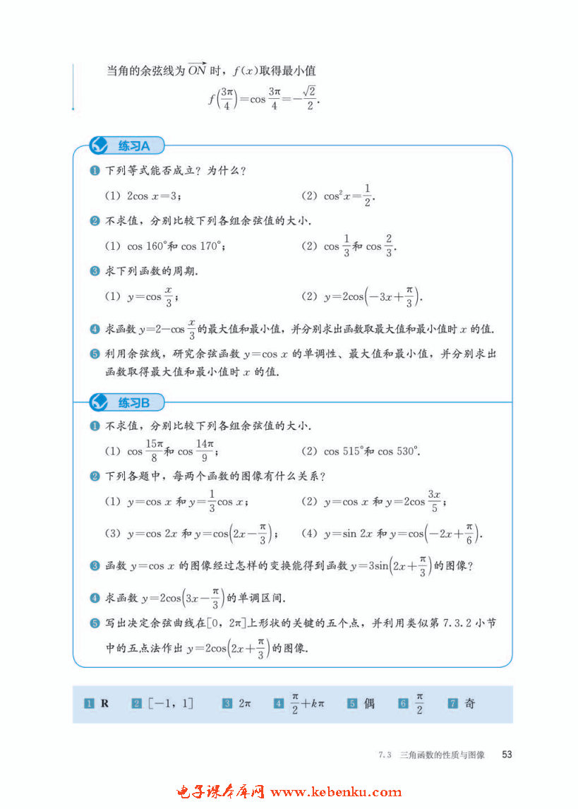 「7」.3.3 余弦函數(shù)的性質(zhì)與圖修(4)