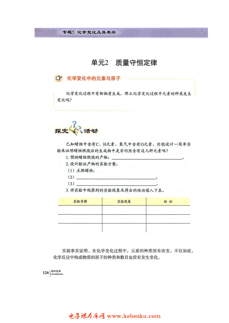 单元2 质量守恒定律