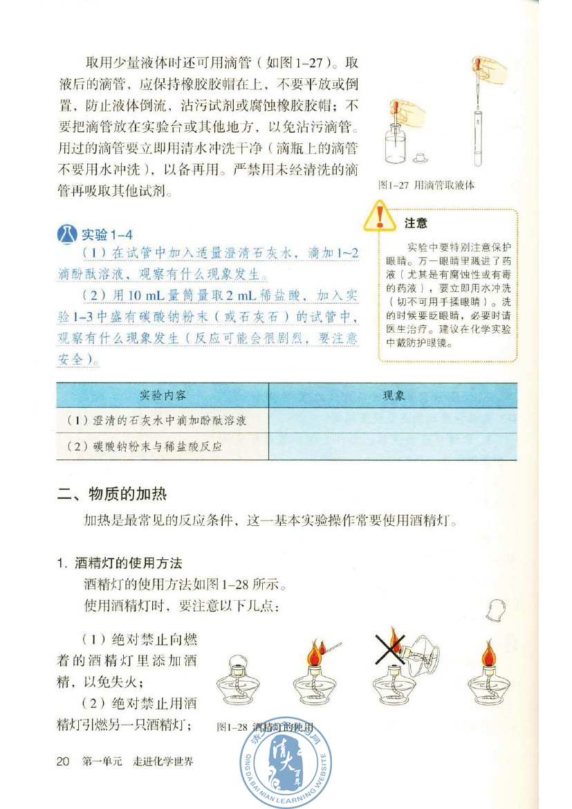 二、物质的加热 酒精灯的使用方法