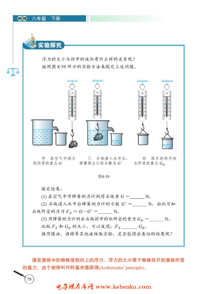 五、学生实验：探究——影响浮力大小的(4)