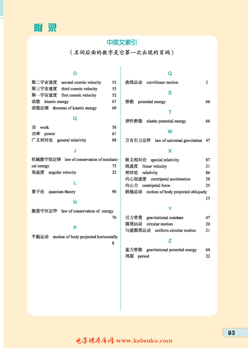 附录 中英文索引