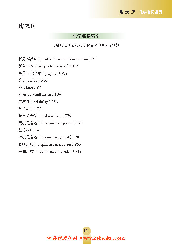 附录IV 化学名称索引