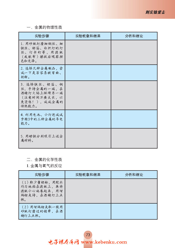 到实验室去 探究金属的性质(2)