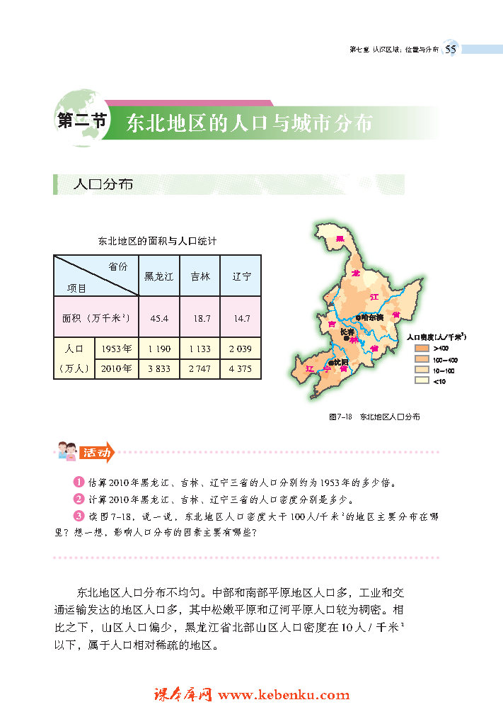 第二节 东北地区的人口与城市分布