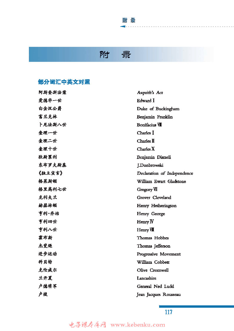 附录 部分词汇中英文对照表