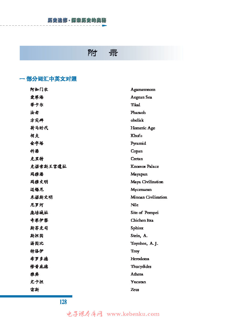 附录一 部分词汇中英文对照