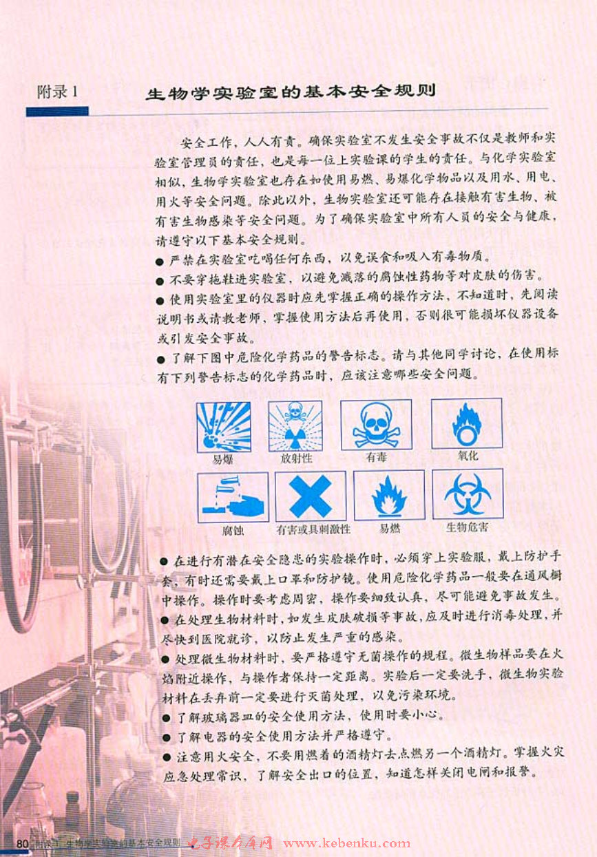 附录1 生物学实验室的基本安全规则