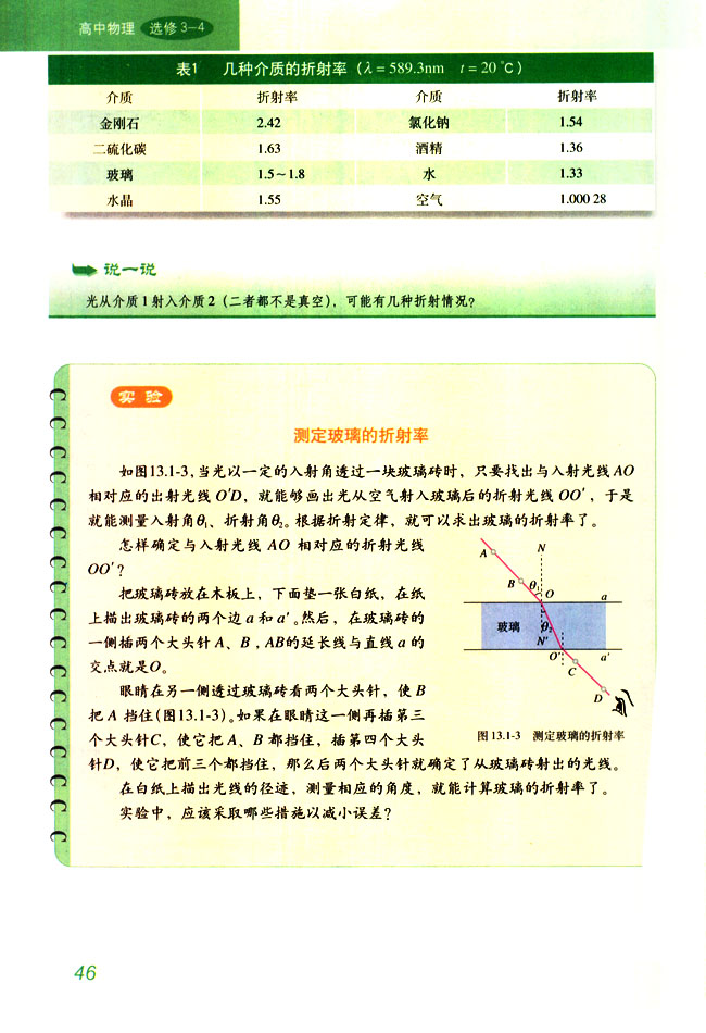 实验 测定玻璃的折射率