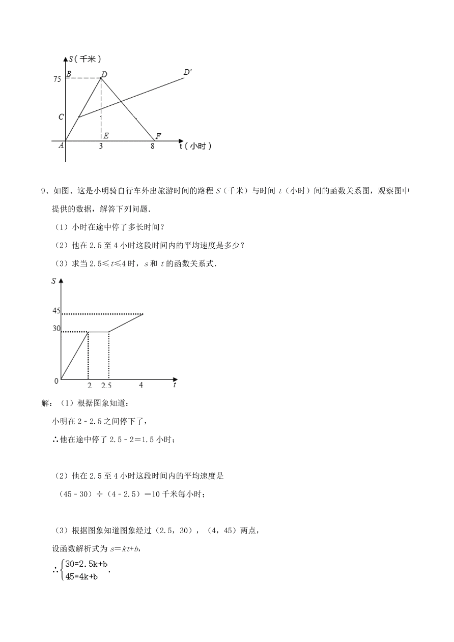 2020-2021八年级数学上册难点突破20一次函数中的函数图象分段实际应用问题（北师大版）