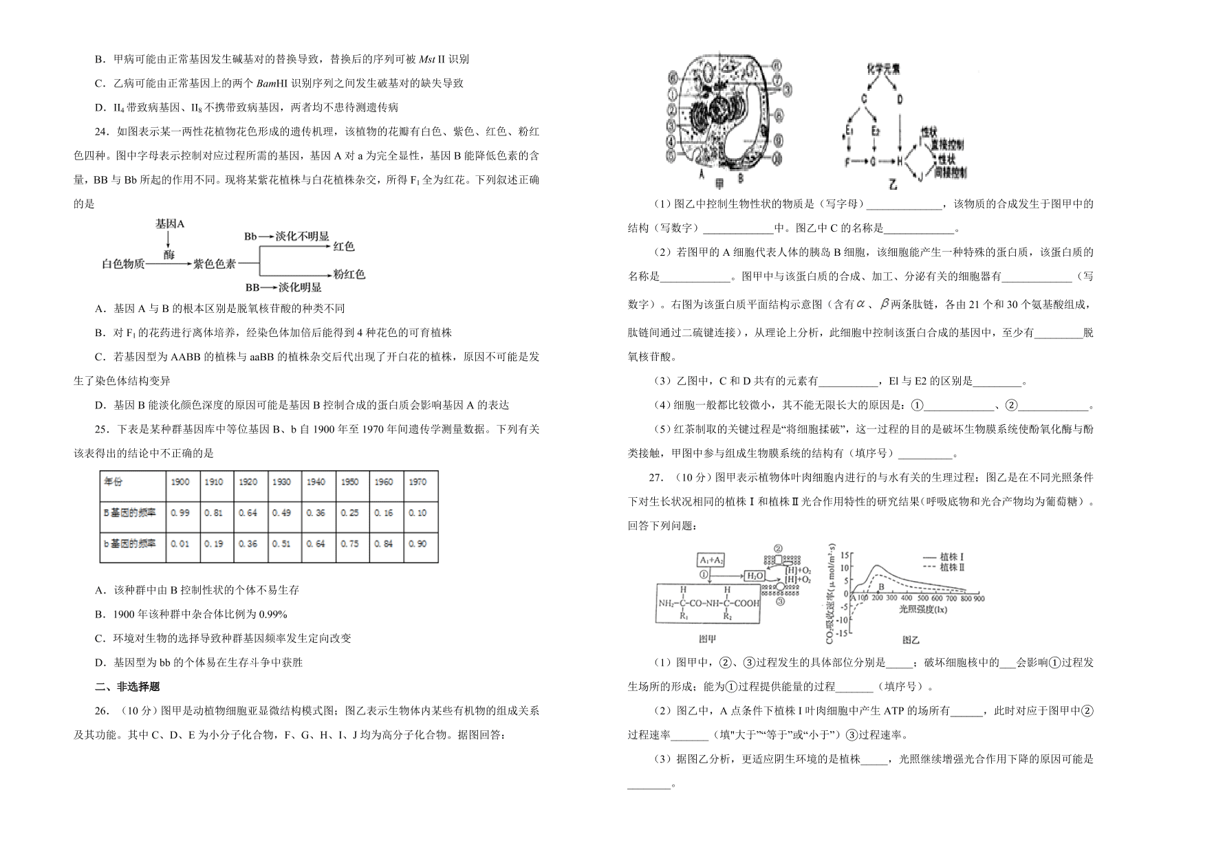 人教版2021届高三生物上学期期中备考卷（A卷）（Word版附答案）