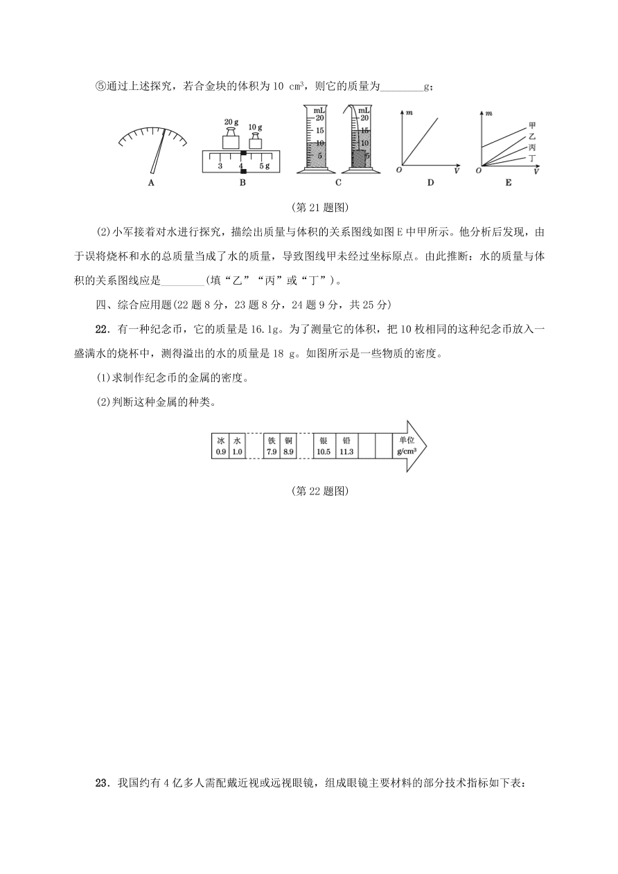 八年级物理上册考点单元检测质量与密度（附解析）