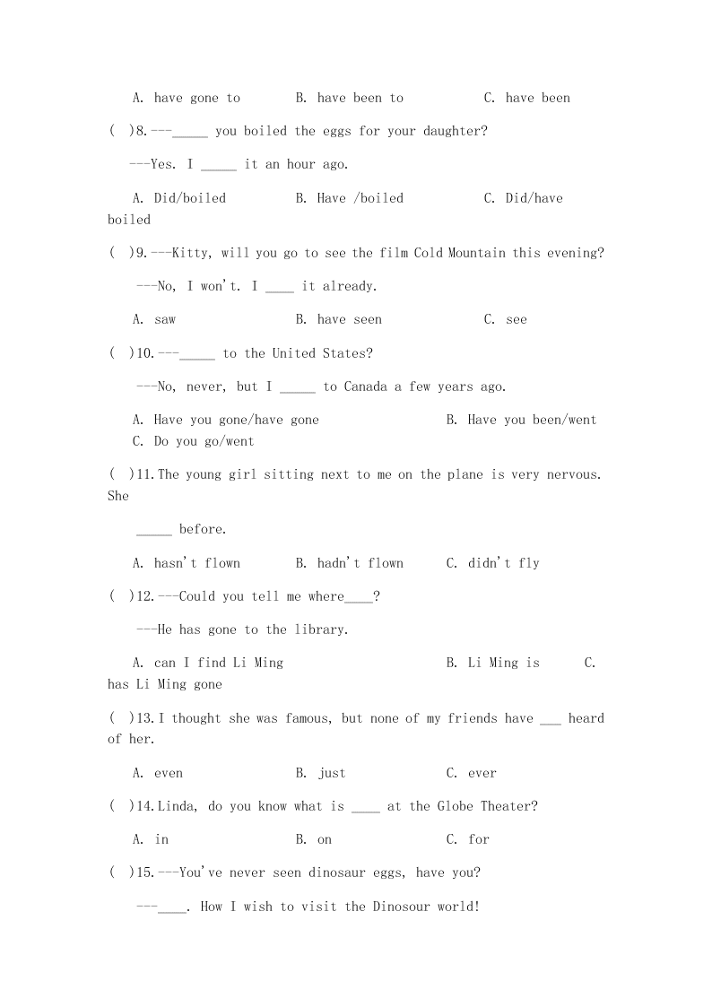 2020新概念英语第一册练习Lesson 85-86（无答案）