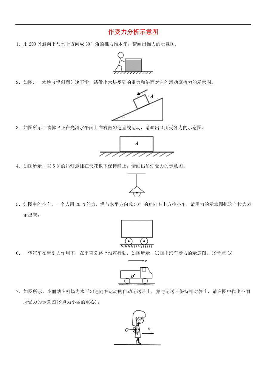 九年级中考物理专题复习练习卷——作受力分析示意图