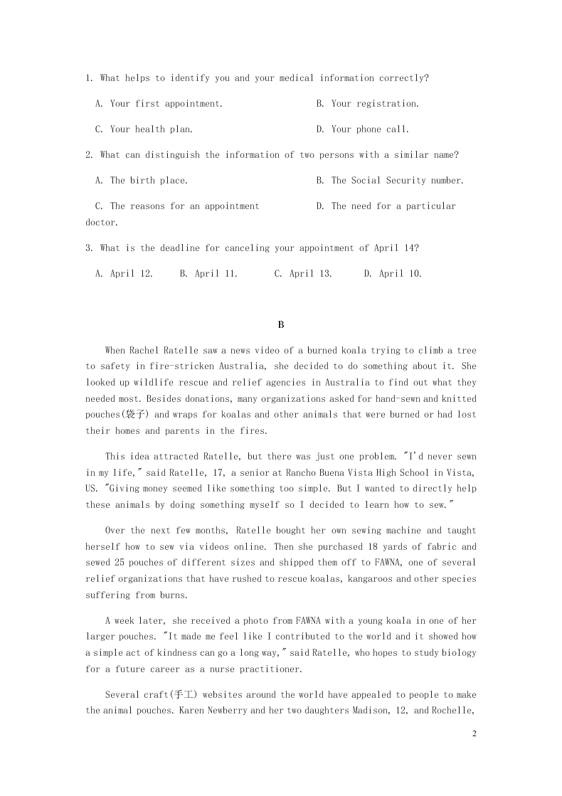 河南省鹤壁高中2020-2021学年高二上学期英语阶段性检测试题（含答案）