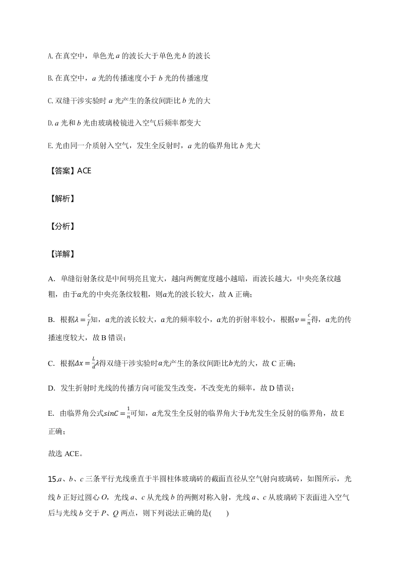 人教版高二物理暑假专练：波动光学（word版含答案）