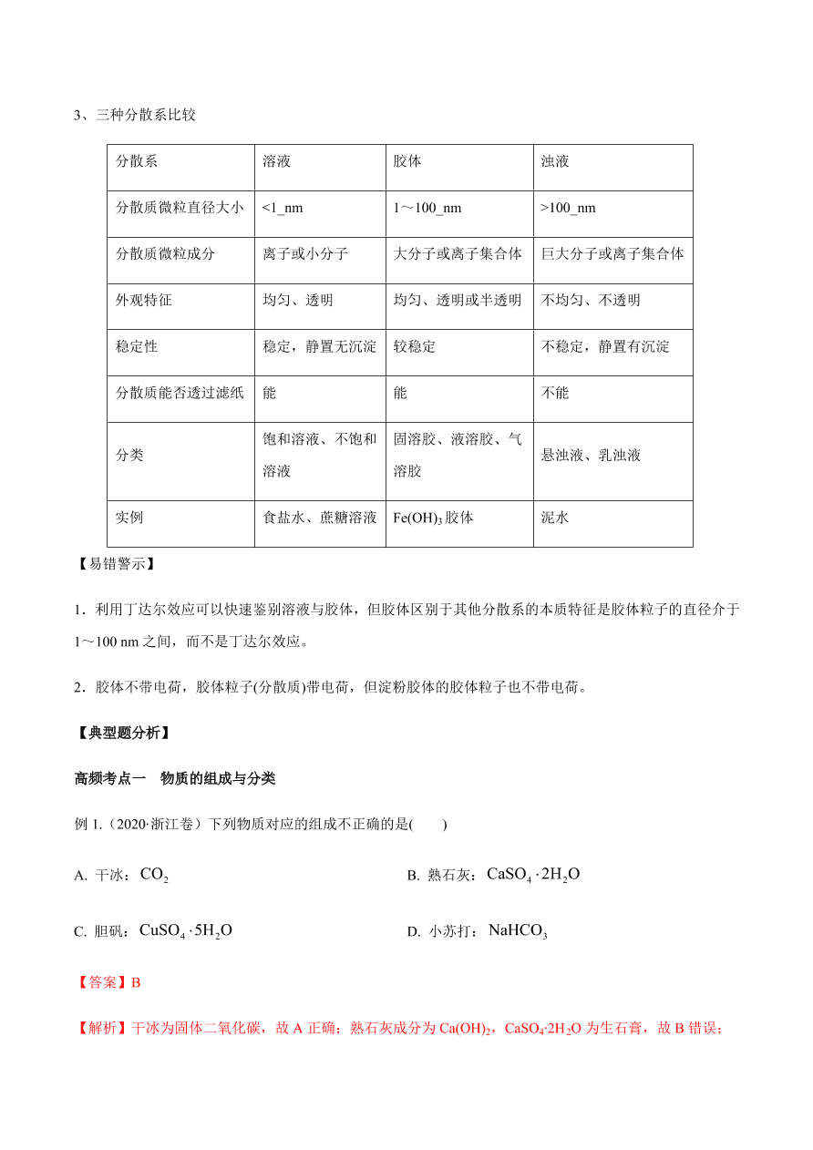 2020-2021学年高三化学一轮复习知识点第5讲 物质的组成、性质和分类