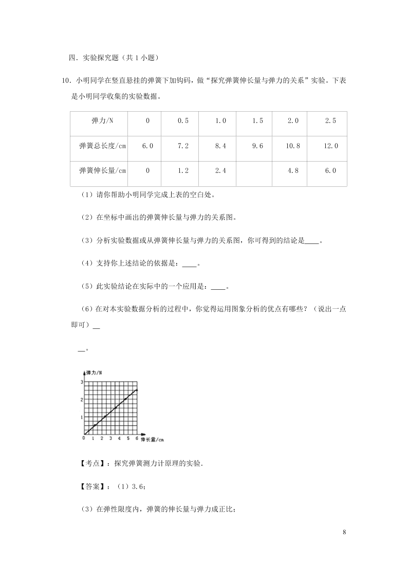 新人教版2020八年级下册物理知识点专练：7.2弹力（含解析）