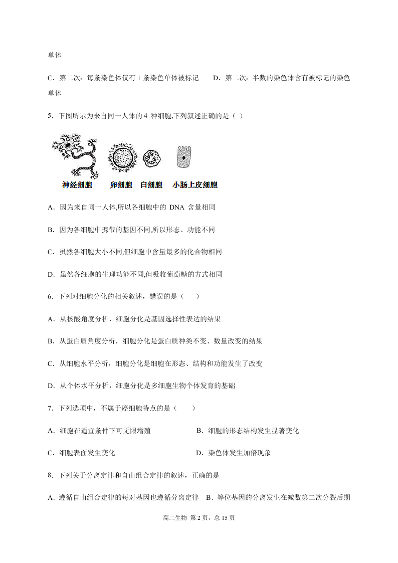 四川省成都外国语学校2020-2021高二生物10月月考试题（Word版附答案）