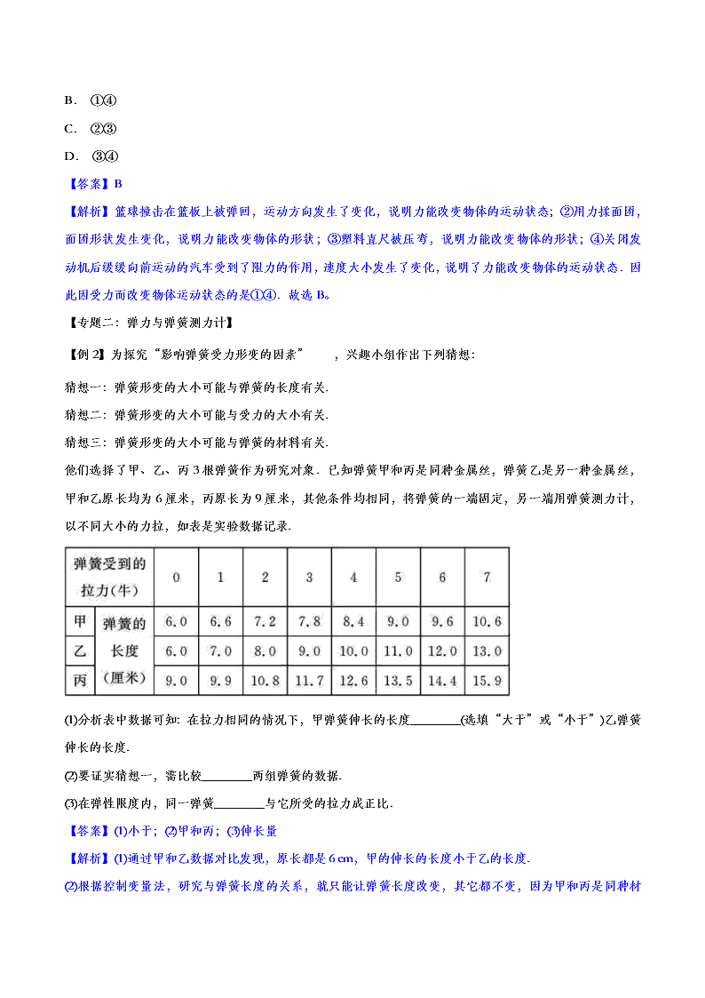 2020人教版初二物理重点知识专题训练：力