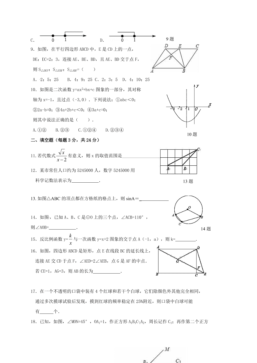 水源镇九年级数学下册4月月考试卷及答案