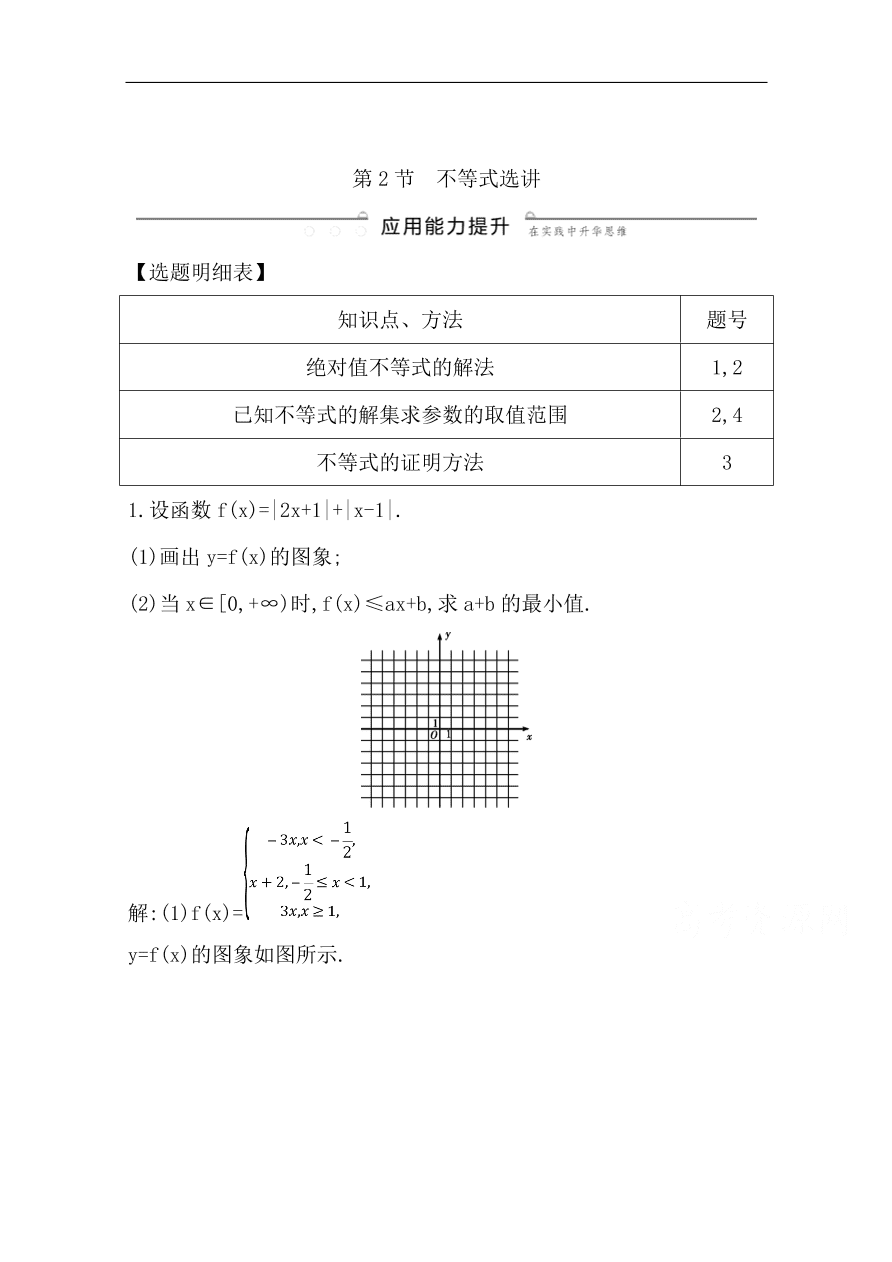 高中导与练一轮复习理科数学必修2习题 第2节 不等式选讲（含答案）