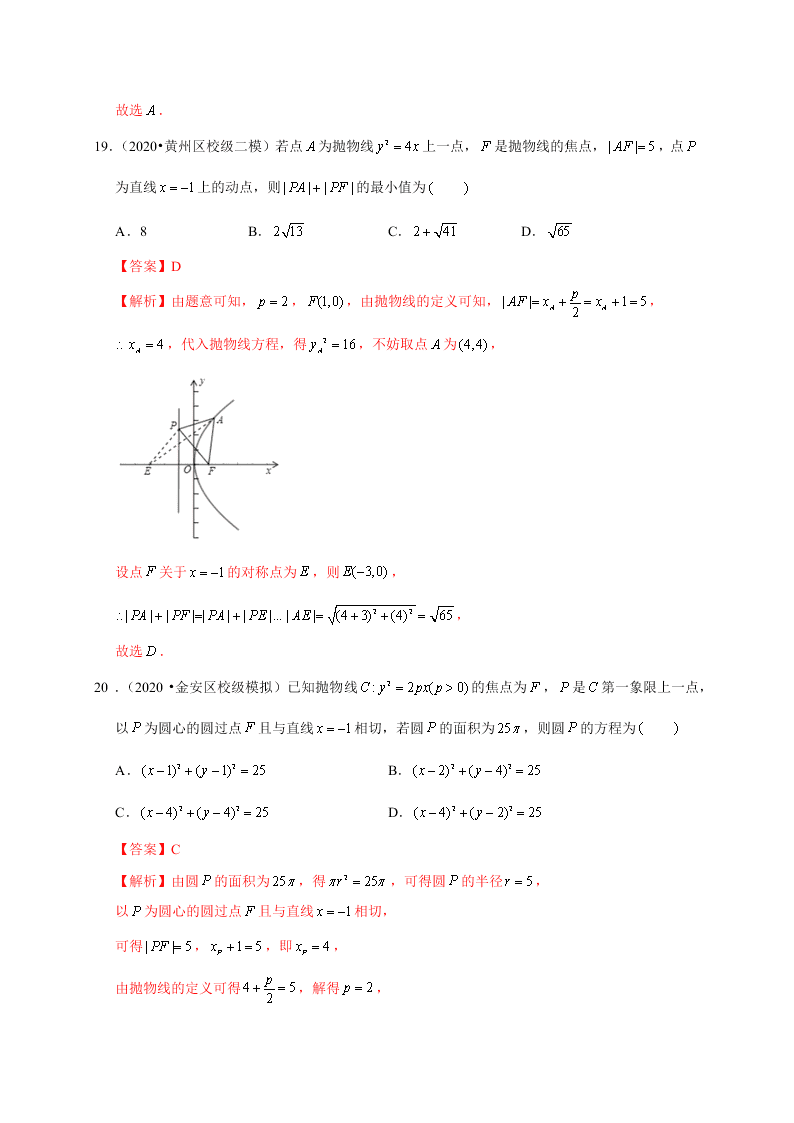 2020-2021学年高考数学（理）考点：抛物线