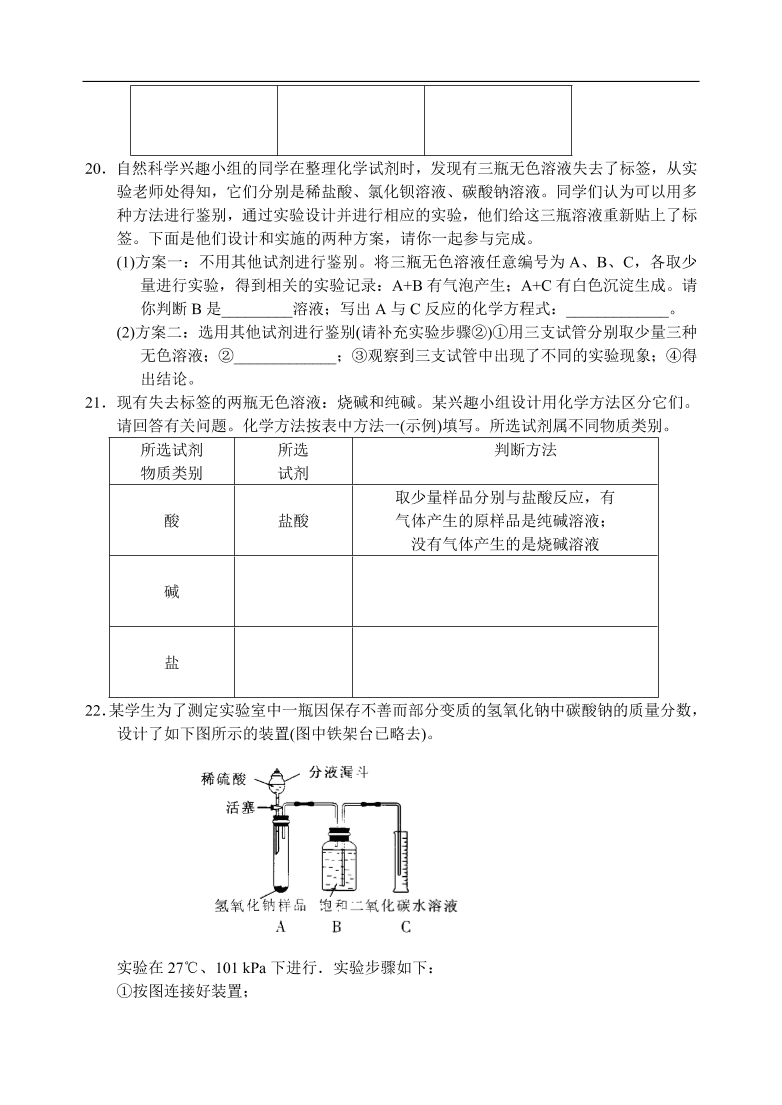 九年级化学专题复习   酸和碱的反应5 练习