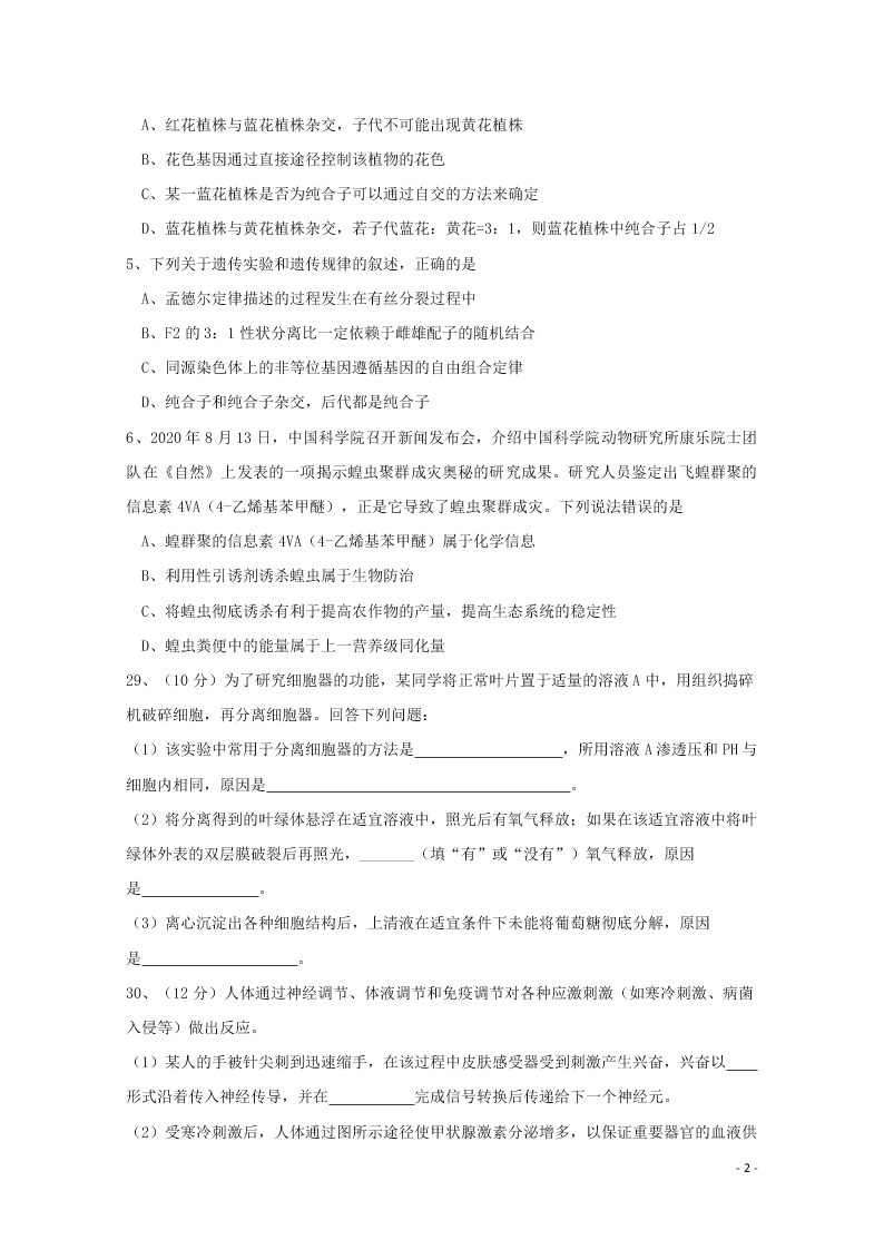 广西钦州一中2021届高三生物8月月考试题（含答案）