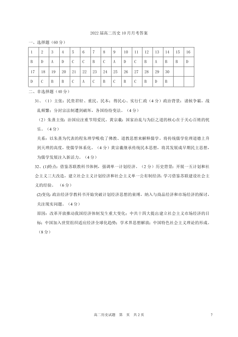 黑龙江省哈尔滨市第六中学2020-2021高二历史10月月考试题（Word版附答案）