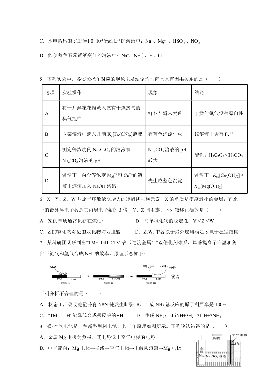 黑龙江省哈尔滨市第六中学2021届高三化学上学期期中试题（Word版含答案）