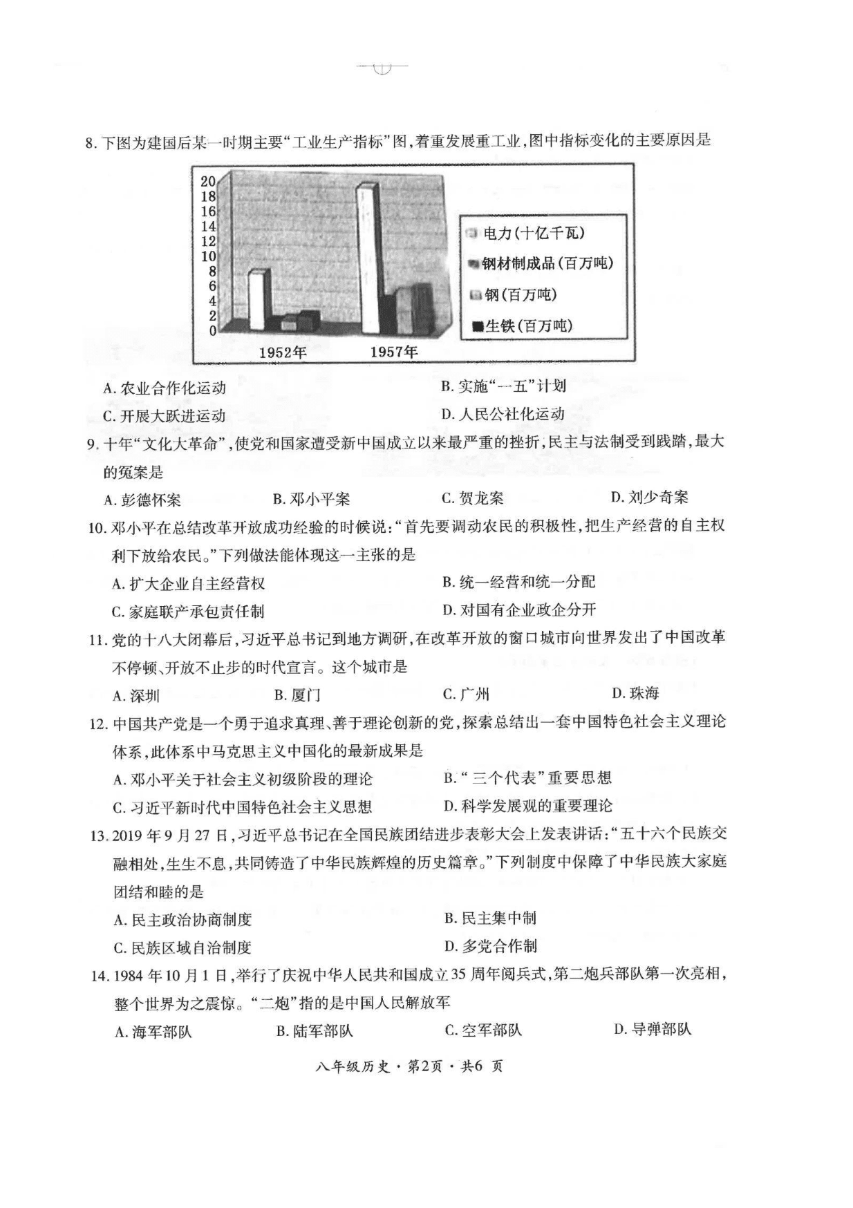 贵州省六盘水市2020年八年级下学期历史期末教学质量监测试卷（PDF无答案）   