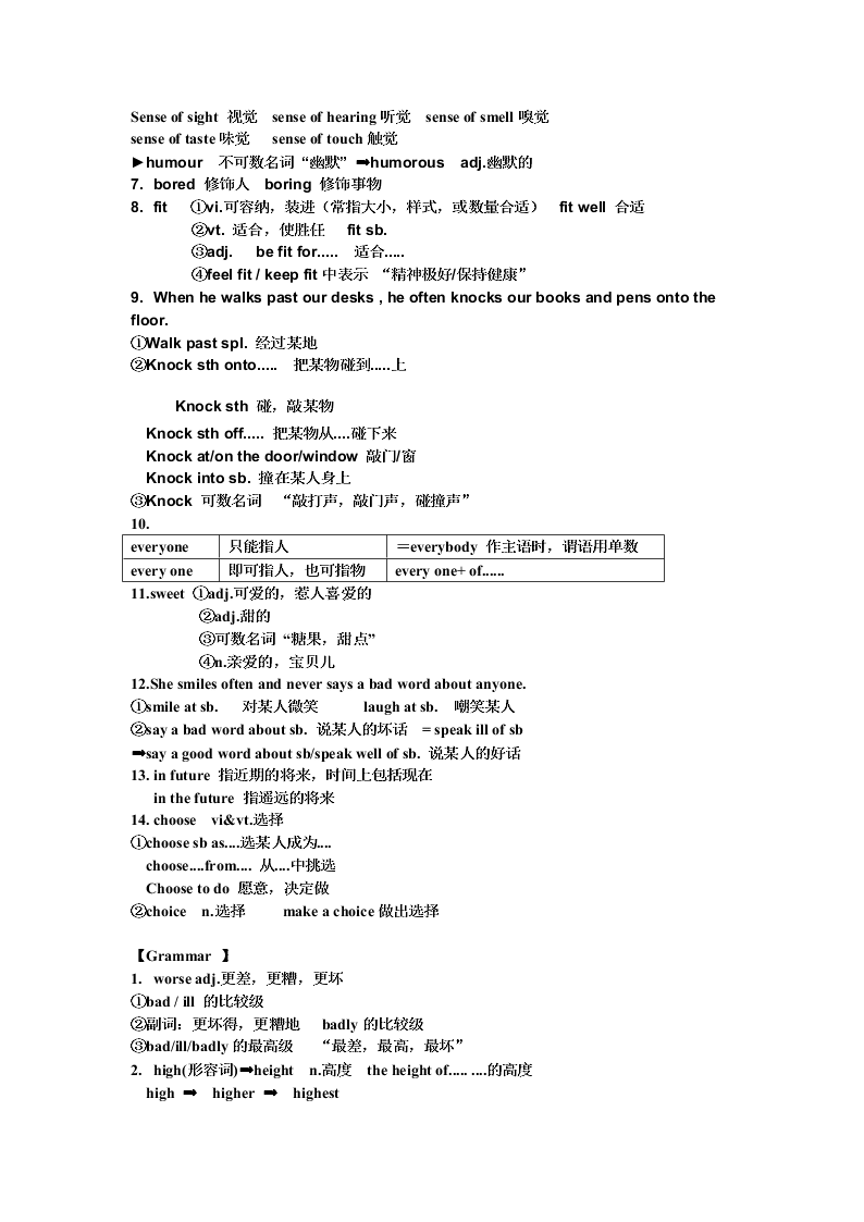 牛津译林版初二英语上册 Unit1 重要知识点