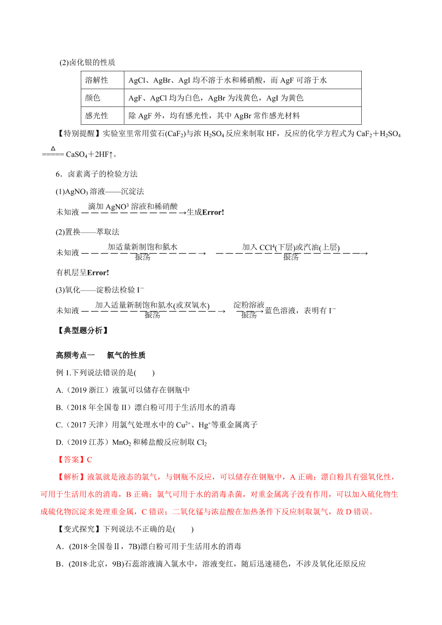 2020-2021学年高三化学一轮复习知识点第14讲 富集在海水中的元素——卤素