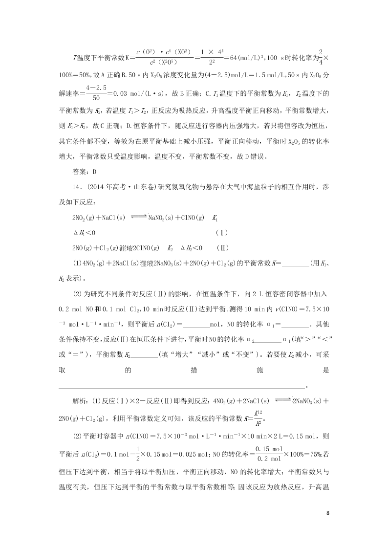 （暑期备课）2020高一化学全一册课时作业8：化学平衡常数（含答案）