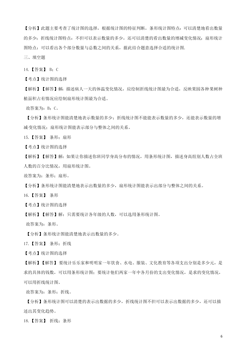 六年级数学上册专项复习七统计图的选择试题（带解析新人教版）