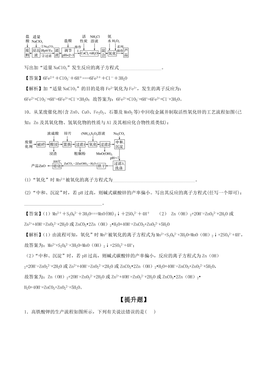 2020-2021年高考化学精选考点突破23 工艺流程综合