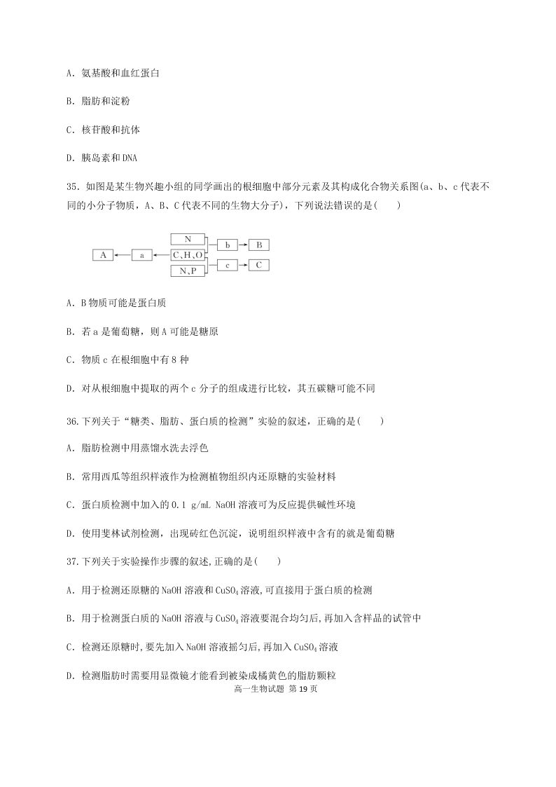 黑龙江省哈尔滨市第六中学2020-2021高一生物10月月考试卷（Word版附答案）