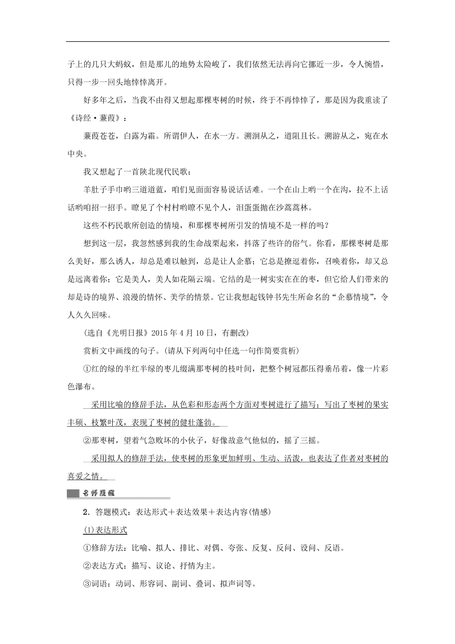 中考语文复习第二篇现代文阅读第一节文学作品阅读小说散文阅读讲解