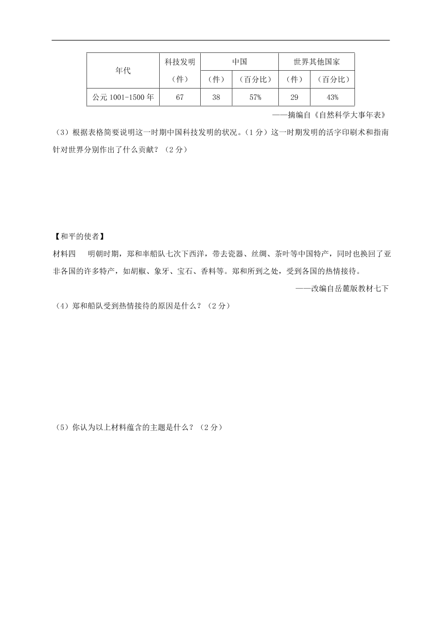 中考历史总复习第一篇章教材巩固主题四统一多民族国家的巩固和社会的危机试题（含答案）