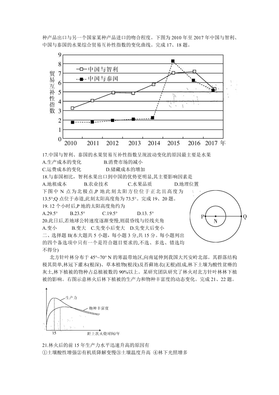 浙江省百校2021届高三地理12月联考试题（附答案Word版）