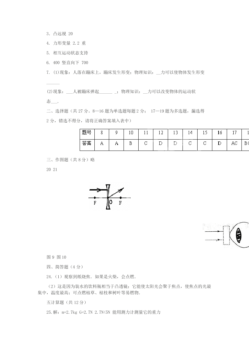 2020学年辽宁省锦州市实验学校八年级物理下学期第一次月考试题