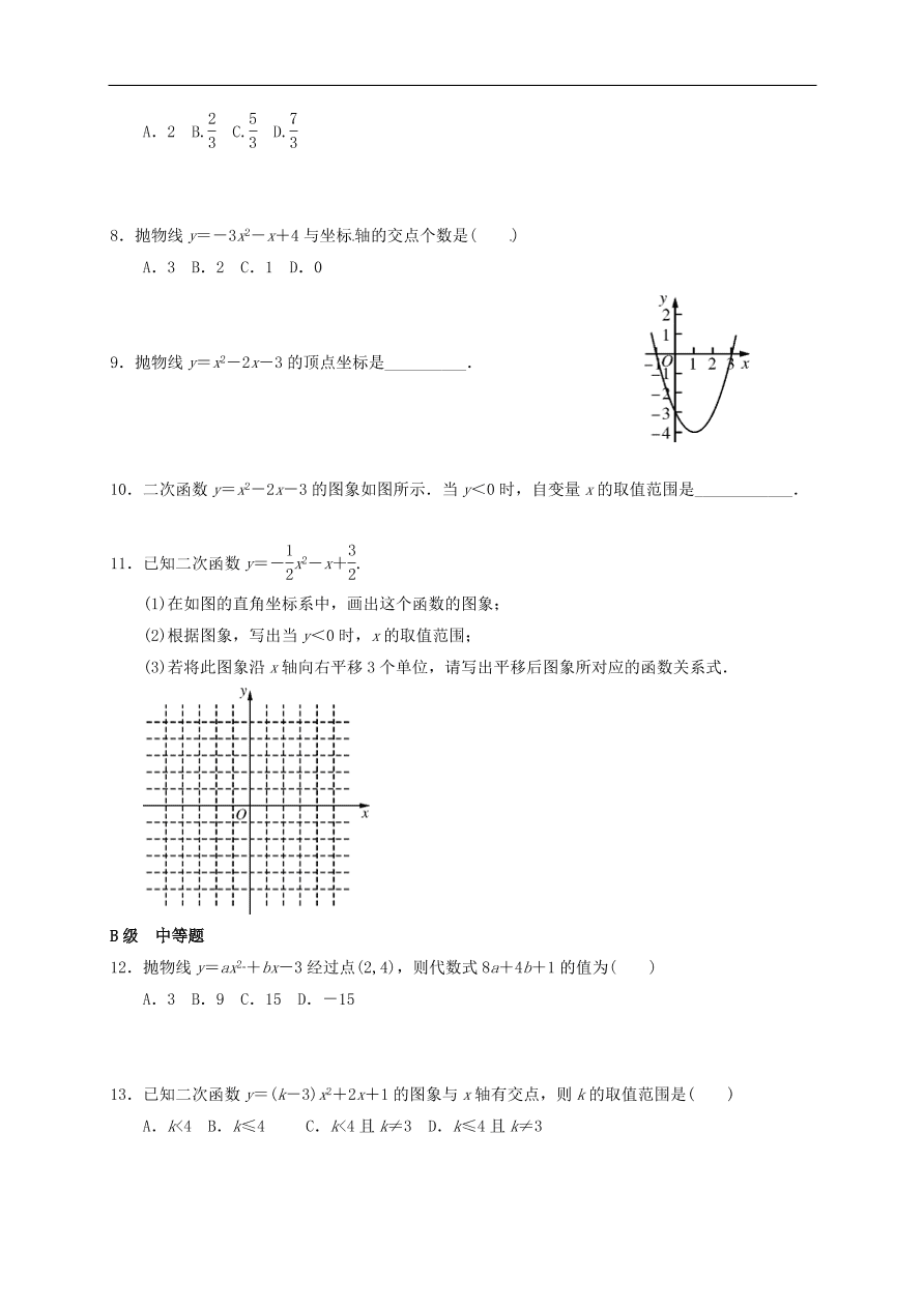 中考数学一轮复习 各知识点专题复习十四 二次函数练习题