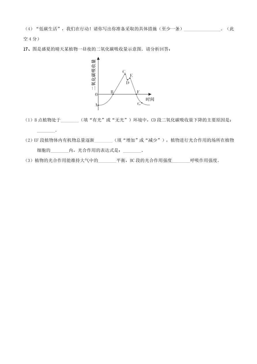 2020学年初一生物上册知识梳理及训练：绿色植物与生物圈中的碳-氧平衡