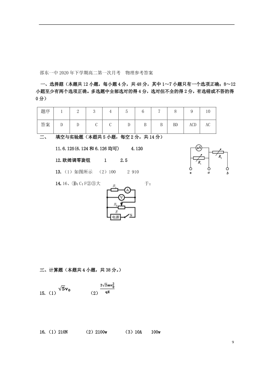 湖南省邵东县第一中学2020-2021学年高二物理上学期期中试题