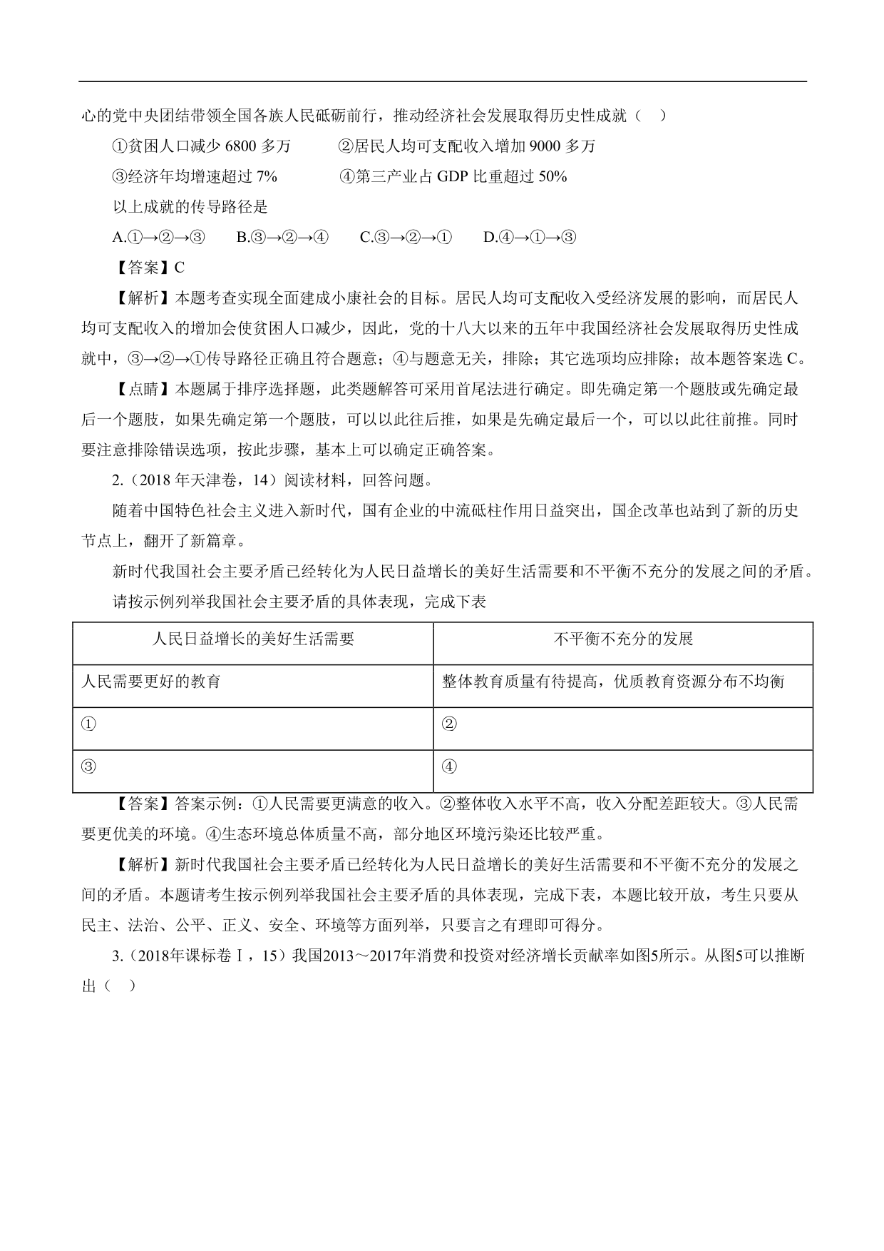 2020-2021年高考政治一轮复习考点：新发展理念和中国特色社会主义新时代的经济建设