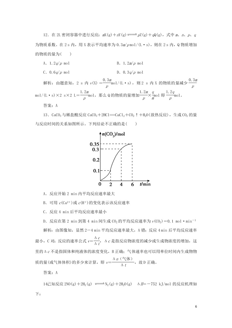 （暑期备课）2020高一化学全一册课时作业4：化学反应速率（含答案）